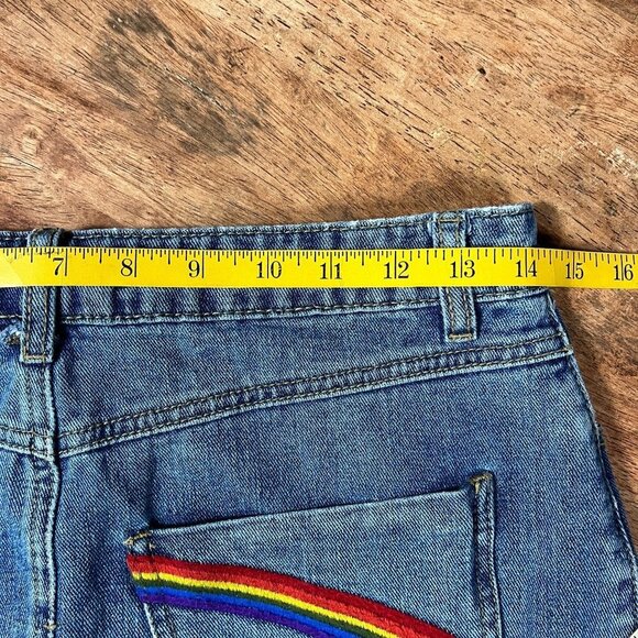Forever 21 Denim Rainbow Mini‎ Skirt Womens M Button Fly Pride Hippie Festival - Picture 5 of 8